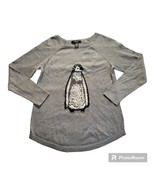 Style &amp; Co Women PM Penguin Sweater Top Embroidered Metallic Silver Gold... - £15.72 GBP