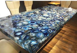 Natural Blue Agate Counter Top Backlit Sla Center Tables Home &amp; Outdoor Decor - £1,548.38 GBP