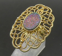 925 Sterling Silver - Vintage Druzy Stone Floral Cocktail Ring Sz 6.5 - RG22080 - £46.93 GBP