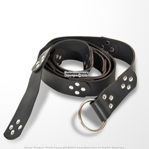 Medieval Genuine Black Leather Belt with Steel Hoop Buckle Renaissance S... - $25.98