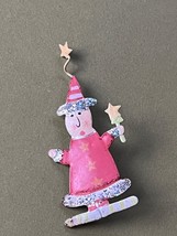 Whimsical Red &amp; Green Enamel Thin Metal Christmas Holiday Wizard Person ... - £7.32 GBP