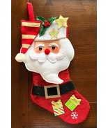Plush Santa Christmas Stocking 18&quot; Glittered Holly Stars Presents Black ... - $19.79