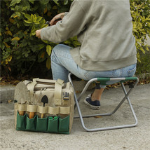 Gardening Stool With Tote Bag Chair Garden Tools Set Organizer, Folding Garden S - £36.84 GBP