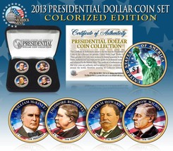 2013 USA MINT COLORIZED PRESIDENTIAL $1 DOLLAR 4 Coins Set with box  - $21.87