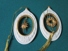GOLDEN TREASURES OF CHRISTMAS ORNAMENTS STAR AND WREATH NIB ORIGINAL - $63.35