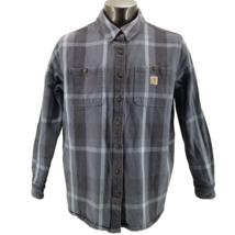 Carhartt Rugged Heavyweight Flannel Shirt Gray BluePlaid Women&#39;s Loose F... - $26.76