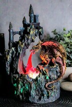 Ebros Red Garnet Fire Dragon By Rocky Mountain With Castle LED Light Figurine - £29.50 GBP