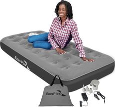 EnerPlex Camping Air Mattress with Built in Pump 9" Twin Grey - $33.24