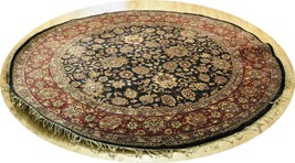 8&#39; x 8&#39; New Indian Round Black Wool Handmade Agra Rug - £1,097.79 GBP