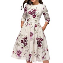 Women&#39;S Floral Vintage Dress Elegant Autumn Midi Evening Dress 3/4 Sleev... - $64.99