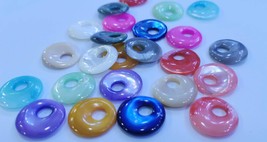 AAA Natural pearl Shell Stone Donut Circle PI rainbow pink red blue purp... - $6.70