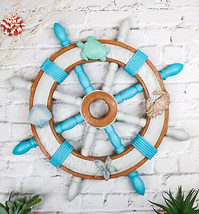 Marine Ship Steering Helm Boat Wheel With Turtle Crab Starfish Shell Wal... - £24.55 GBP