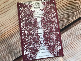 50pcs Burgundy Red laser cut wedding Invitations,custom Laser cut Wedding invite - £49.71 GBP