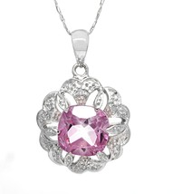 14K Genuine Pink Topaz White Gold Pendant with 10 K Cable Chain - £111.77 GBP