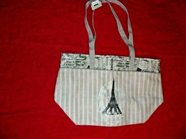 Buttercream Totes Paris Eiffel Tower Print Gray Lined Large Canvas Tote ... - £12.57 GBP