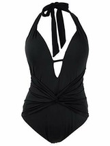 $94 BAR III Plunge Neckline Sunset Solids One Piece Suit Black Size Medium - £23.03 GBP