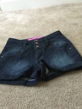 Tinseltown Women&#39;s Juniors Jean Shorts Dark Wash Zip &amp; Button Pockets Si... - $29.10