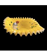 ATQ Cased Glass Berry Bowl Brides Basket Victorian Yellow Ruffled Enamel... - $93.10