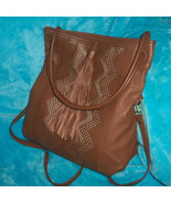 ELLA MOSS Brown Leather Large Cross Body Shoulder Bag-FOLDOVER-Perforate... - £30.11 GBP