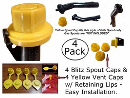 8pcs Total New Combo Pk 4 Blitz Yellow Spout Caps +4 Yellow Gas Can Vent Caps - £9.84 GBP