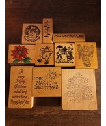 10 Vintage Christmas Holiday Rubber Stamp Lot Many Large Stamps Angel Sn... - €10,16 EUR