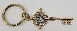 *B20) Alpha Omega Monogram Gold Tone Skeleton Key Keychain - $19.79