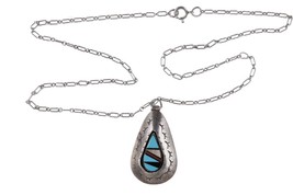 Vintage Reversible Zuni Sterling Multistone inlay Storyteller Pendant/necklace - £169.61 GBP