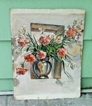 Vtg Campbell Tinning Two Sided Signed Watercolored Painting FLOWERS/Town Square - £62.50 GBP