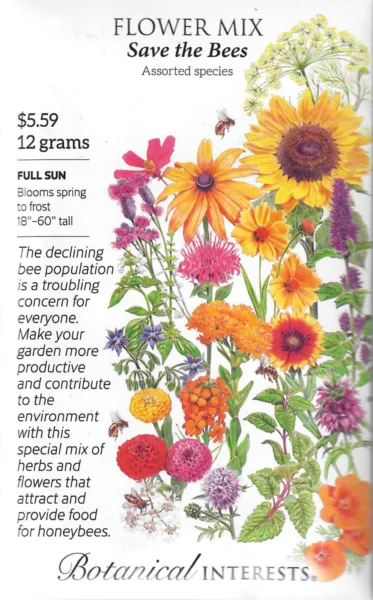 Flower Mix Save The Bees Flower Seeds Botanical Interests 12/24 Fresh New - $16.50