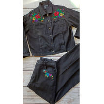 Vintage Embroidered Beaded Denim Jacket and High Waisted Jeans Matching Set 10 - £59.53 GBP