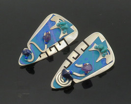 925 Silver - Vintage Turquoise &amp; Amethyst Modernist Drop Earrings - EG10429 - £63.12 GBP