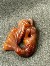 Nicely Carved Peachy Swirl Bird Posing Mermaid Agate Stone Pendant or Other Use - £30.47 GBP