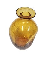 Vtg Amber Crackle Kanawha Glass Pinched 8&quot; Bud Vase Hand Blown MCM Decor - $17.59