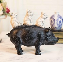 Piggyback Ride Rustic Farm 3 Little Piglets Sitting On Momma Pig Family Statue - £23.97 GBP