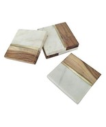 White Marble and Wood Brass Inlay Coaster Set Home and Office Coaster Se... - $338.38 MXN