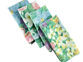 Floral Easter Napkins Set of 4 Pink Purple Yellow Tulip Rose Flowers 17 ... - $18.29