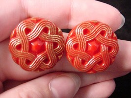 (EE-236-P) Red gold knot design iridescent 1940&#39;s Czech glass new stud earrings - £15.66 GBP