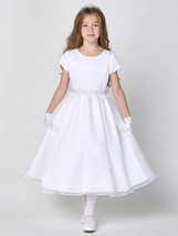 Girls White First Communion Dress w/ Satin Bodice &amp; Crystal Organza Skir... - $90.00+