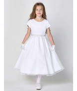 Girls White First Communion Dress w/ Satin Bodice &amp; Crystal Organza Skir... - £72.32 GBP+