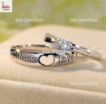 14Kt, 18Kt Solid White Gold Heart CZ Stone His &amp; Her Wedding Couple Bands 2 Pcs - £822.82 GBP+