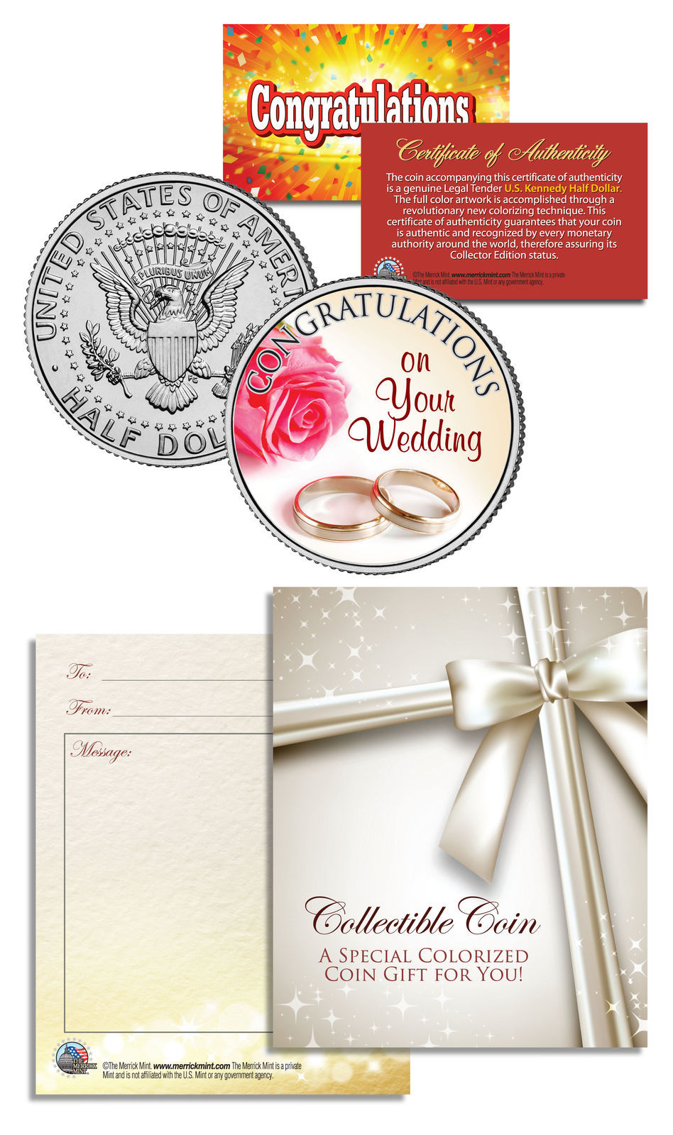 WEDDING CONGRATULATIONS Gift Keepsake JFK Kennedy Half Dollar US Coin - £6.73 GBP
