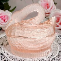 Vintage Pink Glass 2 Pc Swan Figural Lidded Candy Dish Vanity Box 5&quot; H x... - £17.12 GBP