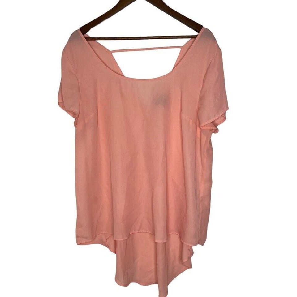 Torrid Pink V-neck Sheer Short Sleeve Blouse Plus Size 1X Womens - $15.00