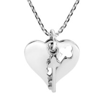 Romantic 2-Piece Dangle Key and Heart Puzzle Piece Sterling Silver Necklace - £13.28 GBP
