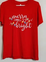 Christmas T-Shirt Medium Nwot Womens Merry And Bright Holiday Lights Graphic - £9.30 GBP