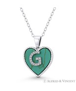 Initial Letter G CZ &amp; Turquoise Heart Charm 925 Sterling Silver Necklace... - $41.57 CAD+