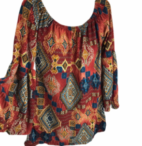 Win Win Top bell sleeve tunic blouse Aztec Tribal Print Size Small / Medium - £10.11 GBP