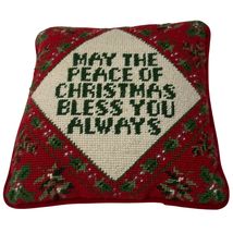 Christmas Needlepoint Pillow Small 9x9" May the Peace of Christmas Bless... - $11.88