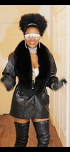 Designer Couture Chosen Leather and Removable Black Fur Collar coat , Ja... - £387.89 GBP