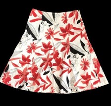 Claudia Richard Skirt Large Floral Stretch Pink Red Black White Tropical... - $10.88